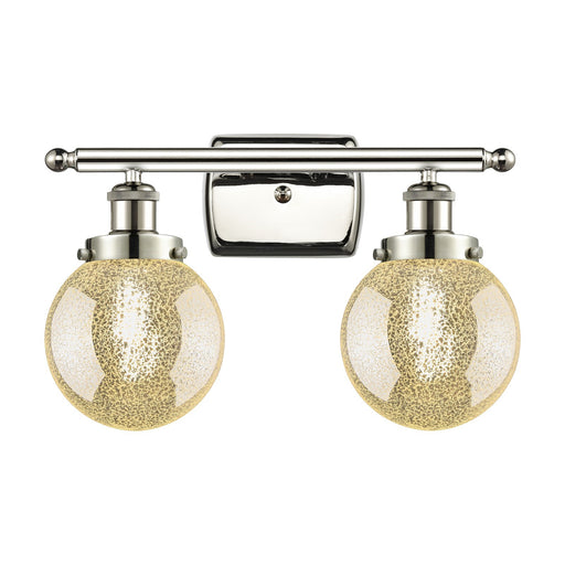 Innovations Beacon 16in 2-Light Bath Vanity Light | Modern Transitional Polished Nickel and Mercury Seeded Glass | Bathroom | Model 916-2W-PN-G208-6