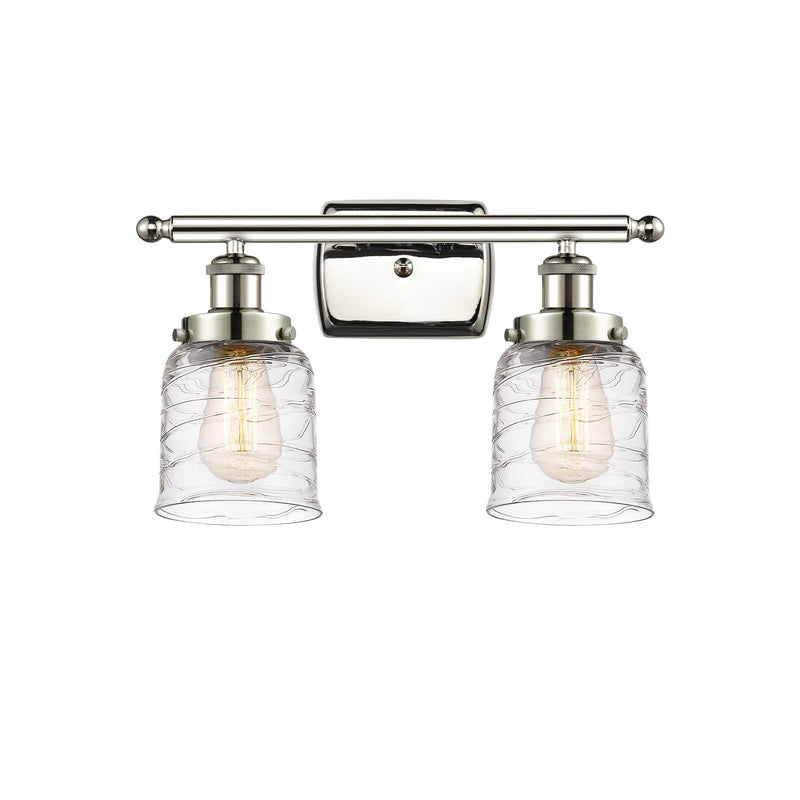 Innovations Bell 16in 2-Light Bath Vanity Light | Industrial Transitional Polished Nickel and Clear Deco Swirl Glass | Bathroom | Model 916-2W-PN-G513