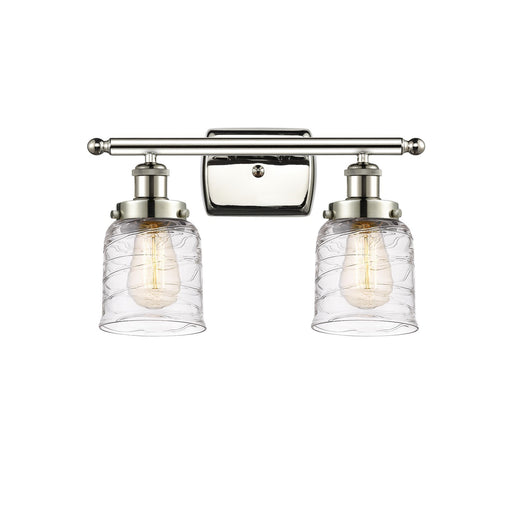 Innovations Bell 16in 2-Light Bath Vanity Light | Industrial Transitional Polished Nickel and Clear Deco Swirl Glass | Bathroom | Model 916-2W-PN-G513