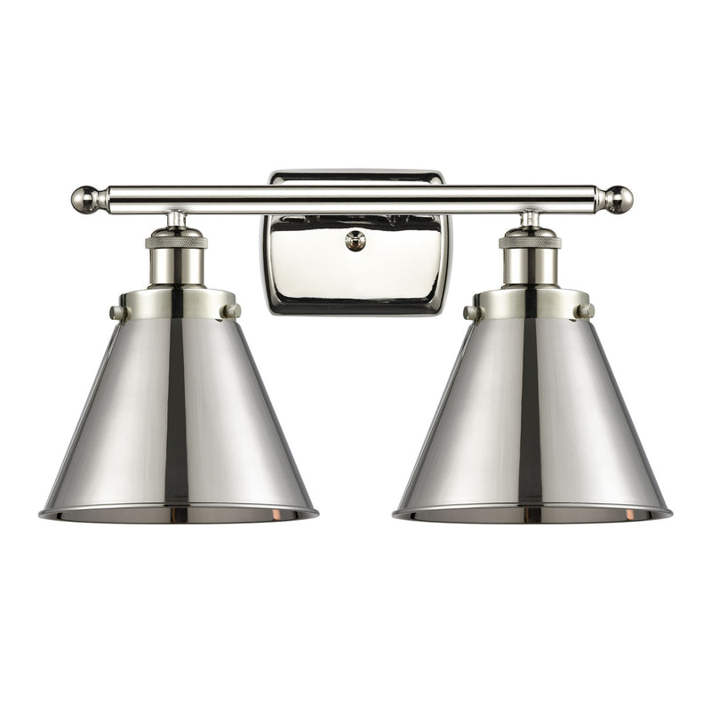 Innovations Appalachian 16in 2-Light Bath Vanity Light | Industrial Farmhouse Polished Nickel and Metal Shade | Bathroom Vanity | Model 916-2W-PN-M13-PN