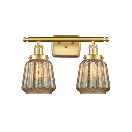 Innovations Chatham 17in 2-Light Bath Vanity Light | Modern Transitional Satin Gold Steel and Mercury Ribbed Glass | Bathroom | Model 916-2W-SG-G146