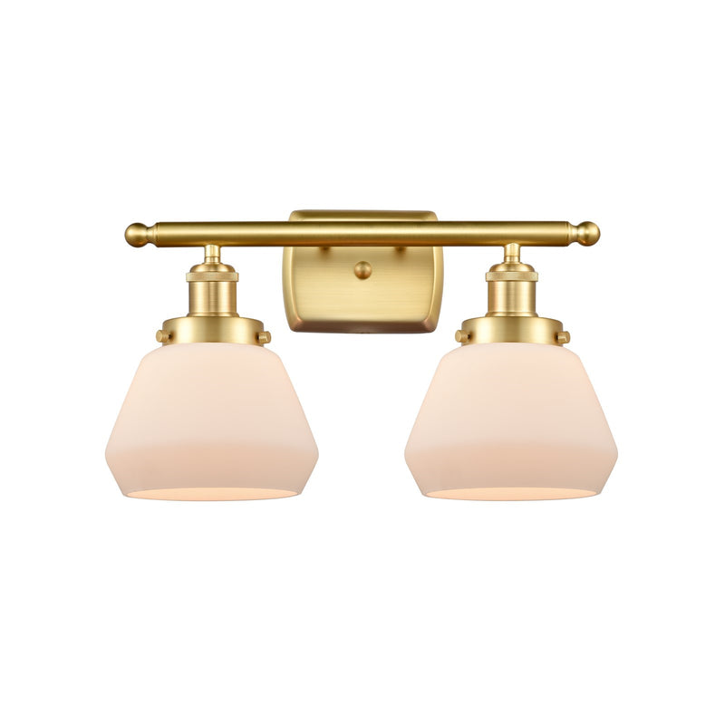 Innovations Fulton 17in 2-Light Bath Vanity Light | Modern Transitional Satin Gold Steel and Matte White Frosted Glass | Bathroom | Model 916-2W-SG-G171