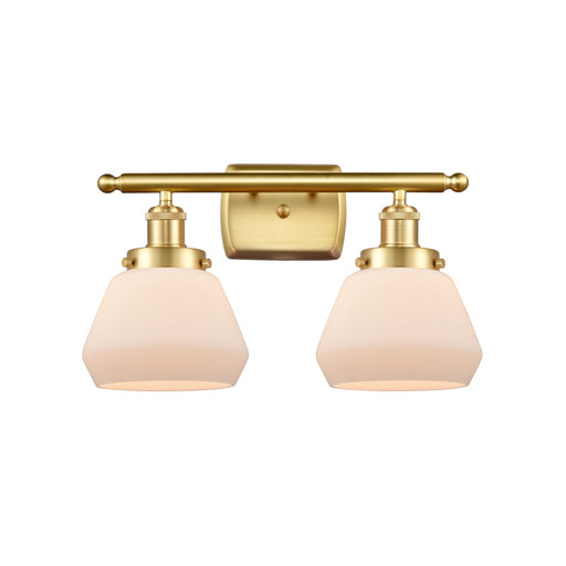 Innovations Fulton 17in 2-Light Bath Vanity Light | Modern Transitional Satin Gold Steel and Matte White Frosted Glass | Bathroom | Model 916-2W-SG-G171