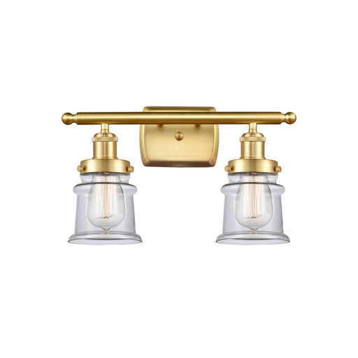 Innovations Canton 15.25in 2-Light Bath Vanity Light | Modern Contempo Satin Gold Steel and Clear Glass Schoolhouse Shade | Model 916-2W-SG-G182S