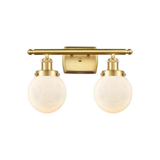 Innovations Beacon 16in 2-Light Bath Vanity Light | Modern Transitional Satin Gold Steel and Matte White Frosted Glass | Bathroom | Model 916-2W-SG-G201-6