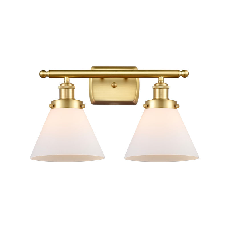 Innovations Cone 18in 2-Light Bath Vanity Light | Industrial Satin Gold Steel and Matte White Frosted Glass | Bathroom Vanity | Model 916-2W-SG-G41