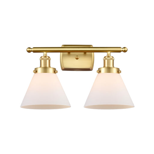 Innovations Cone 18in 2-Light Bath Vanity Light | Industrial Satin Gold Steel and Matte White Frosted Glass | Bathroom Vanity | Model 916-2W-SG-G41