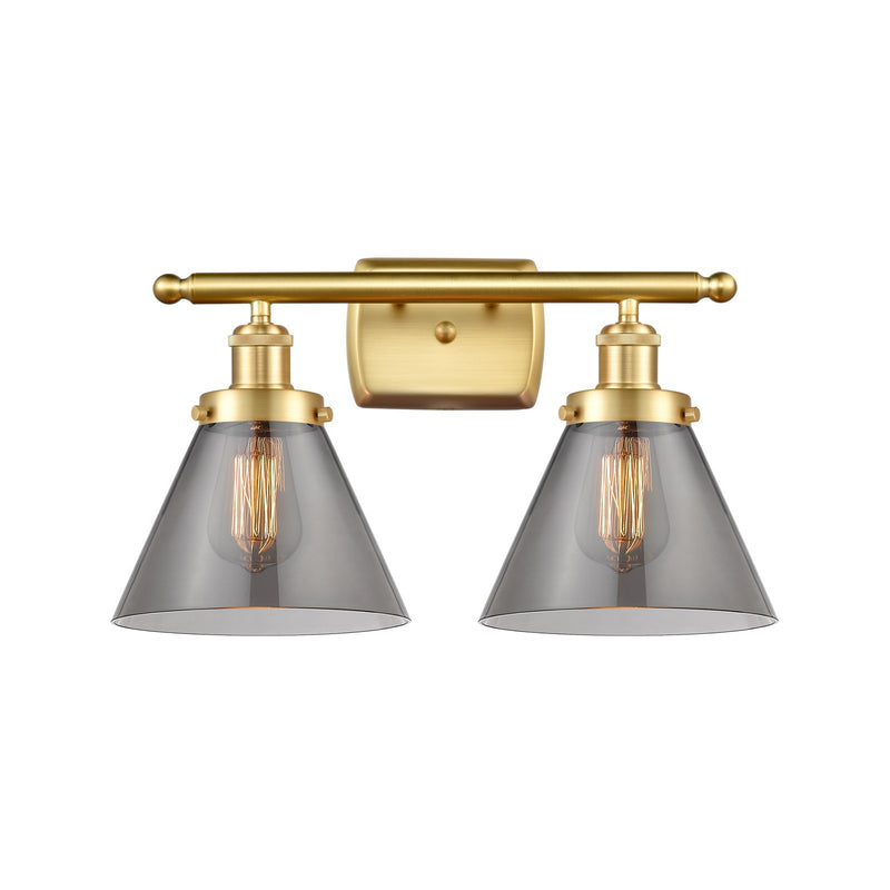 Innovations Cone 18in 2-Light Bath Vanity Light | Industrial Satin Gold Steel and Light Smoke Glass | Bathroom Vanity | 18 x 10.12 in | Model 916-2W-SG-G43