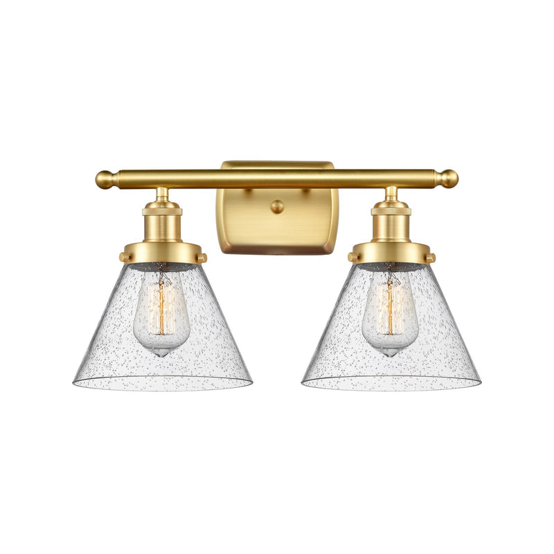 Innovations Cone 18in 2-Light Bath Vanity Light | Industrial Satin Gold Steel and Seedy Glass | Bathroom Vanity | 18 x 10.12 in | Model 916-2W-SG-G44