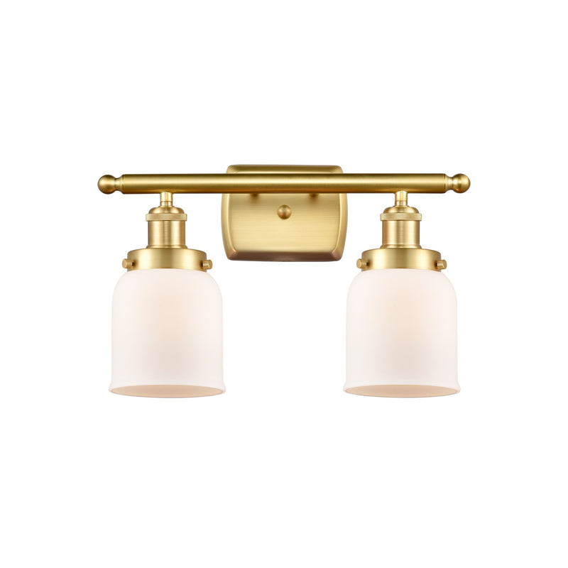 Innovations Bell 16in 2-Light Bath Vanity Light | Industrial Satin Gold Steel and Matte White Frosted Glass | Bathroom Vanity | Model 916-2W-SG-G51