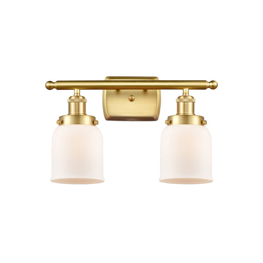 Innovations Bell 16in 2-Light Bath Vanity Light | Industrial Satin Gold Steel and Matte White Frosted Glass | Bathroom Vanity | Model 916-2W-SG-G51