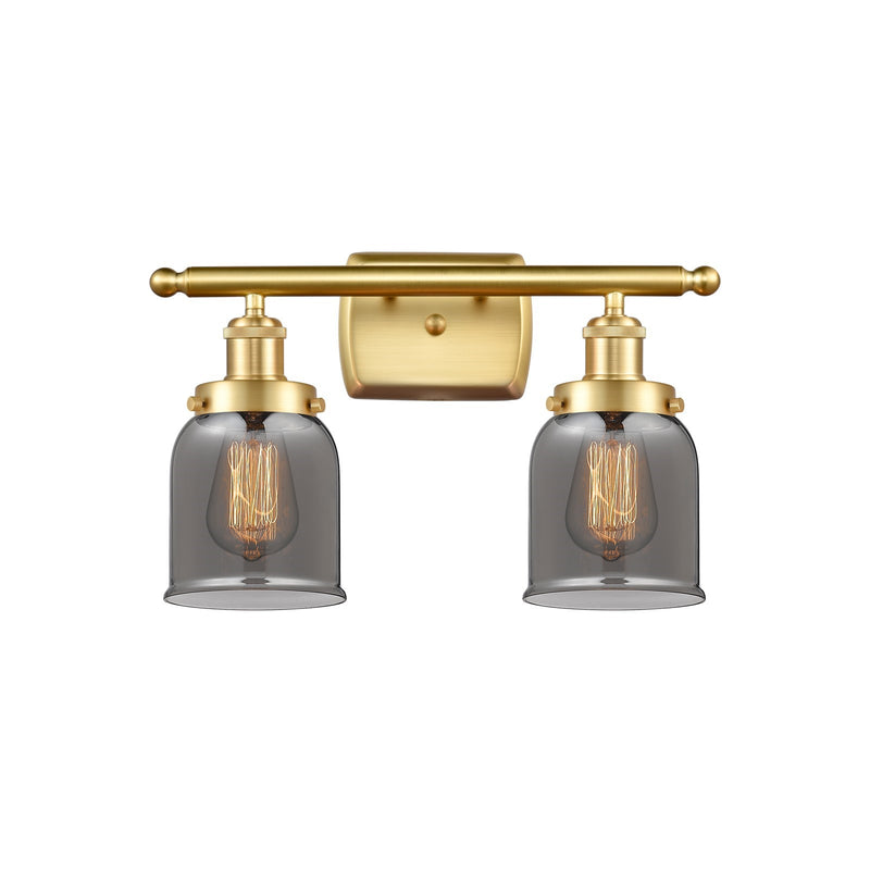 Innovations Bell 16in 2-Light Bath Vanity Light | Industrial Satin Gold Steel and Light Smoke Glass | Bathroom Vanity | Model 916-2W-SG-G53