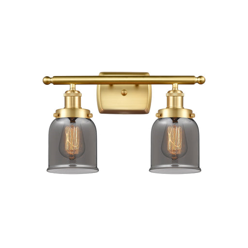 Innovations Bell 16in 2-Light Bath Vanity Light | Industrial Satin Gold Steel and Light Smoke Glass | Bathroom Vanity | Model 916-2W-SG-G53