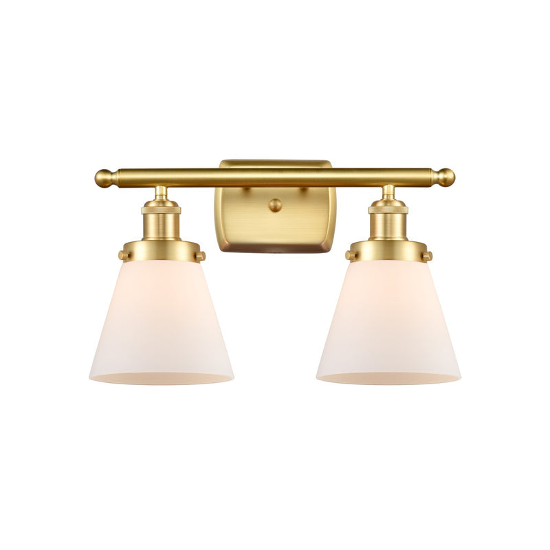 Innovations Cone 16in 2-Light Bath Vanity Light | Industrial Satin Gold Steel and Matte White Frosted Glass | Bathroom Vanity & | Model 916-2W-SG-G61