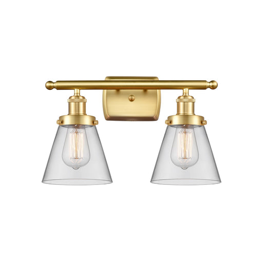 Innovations Cone 16in 2-Light Bath Vanity Light | Industrial Satin Gold Steel and Clear Glass | Bathroom Vanity & Powder Room | Model 916-2W-SG-G62