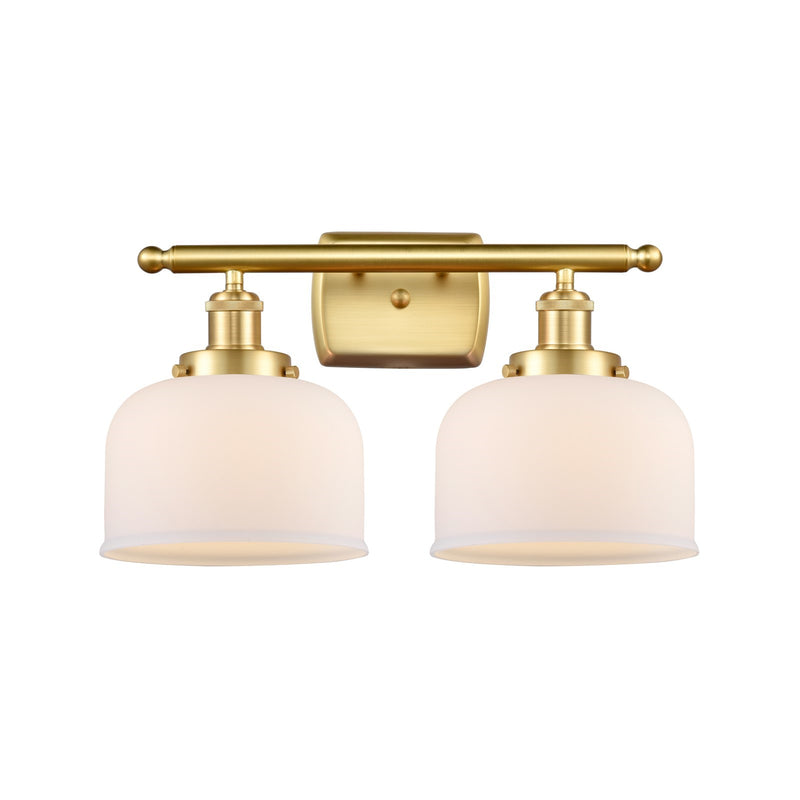 Innovations Bell 18in 2-Light Bath Vanity Light | Industrial Satin Gold Steel and Matte White Glass | Bathroom Vanity | 18 x 11 in | Model 916-2W-SG-G71
