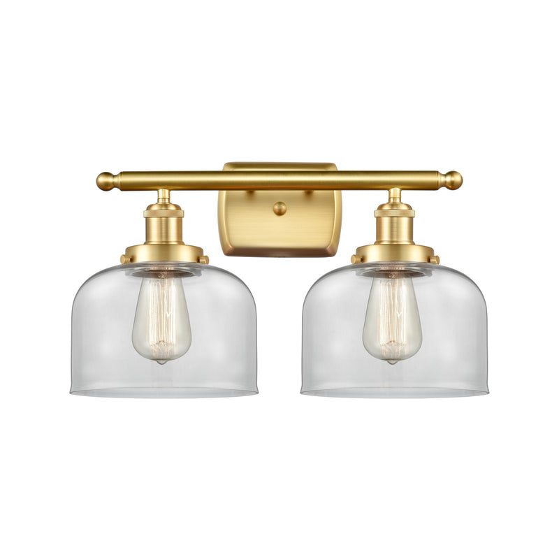 Innovations Bell 18in 2-Light Bath Vanity Light | Industrial Satin Gold Steel and Clear Glass | Bathroom Vanity | 18 x 11 in | Model 916-2W-SG-G72