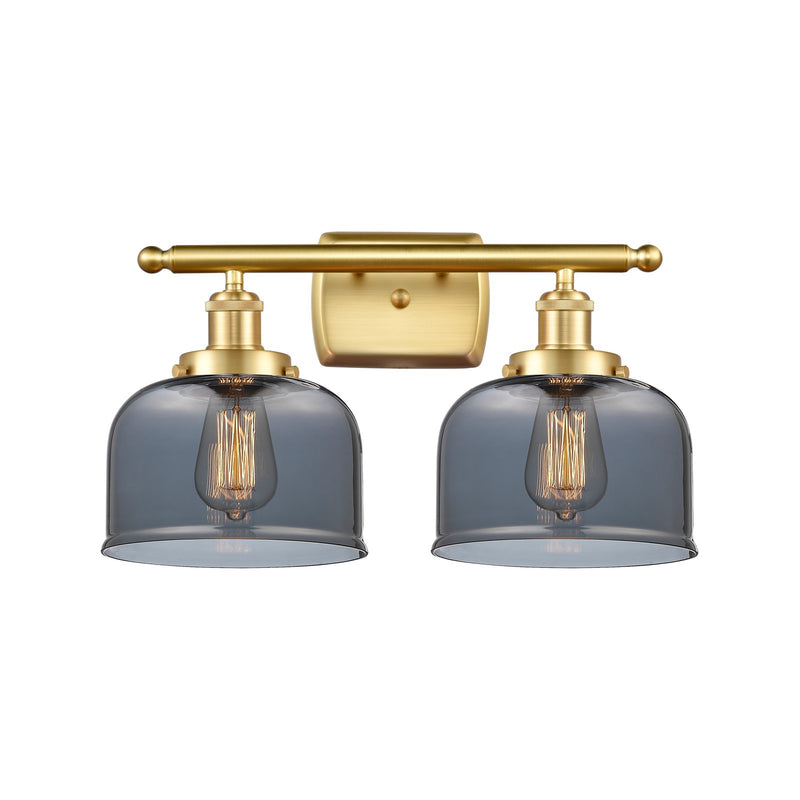 Innovations Bell 18in 2-Light Bath Vanity Light | Industrial Satin Gold Steel and Light Smoke Glass | Bathroom Vanity | 18 x 11 in | Model 916-2W-SG-G73