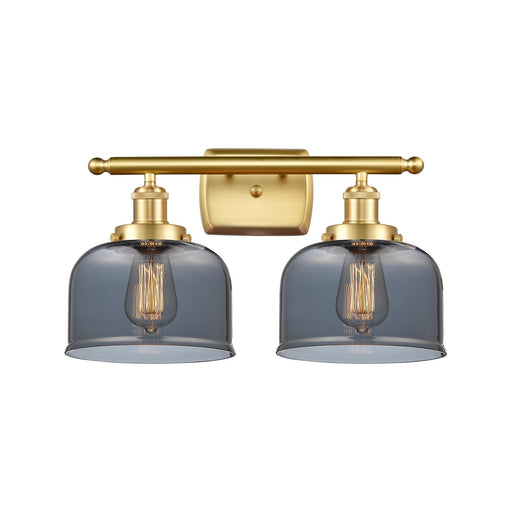 Innovations Bell 18in 2-Light Bath Vanity Light | Industrial Satin Gold Steel and Light Smoke Glass | Bathroom Vanity | 18 x 11 in | Model 916-2W-SG-G73