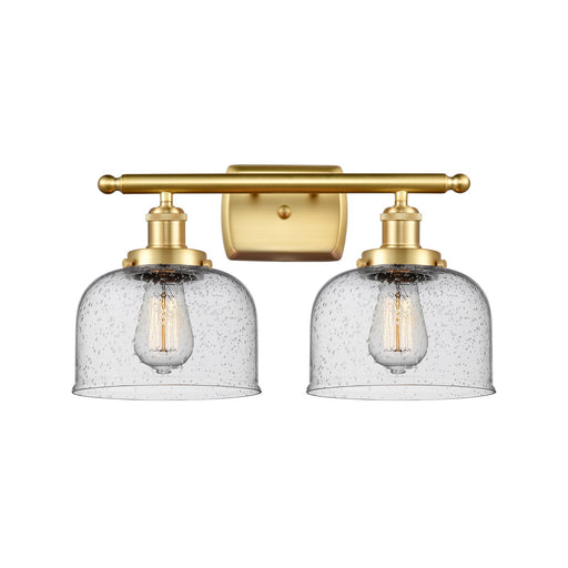 Innovations Bell 18in 2-Light Bath Vanity Light | Industrial Satin Gold Steel and Seedy Glass | Bathroom Vanity | 18 x 11 in | Model 916-2W-SG-G74