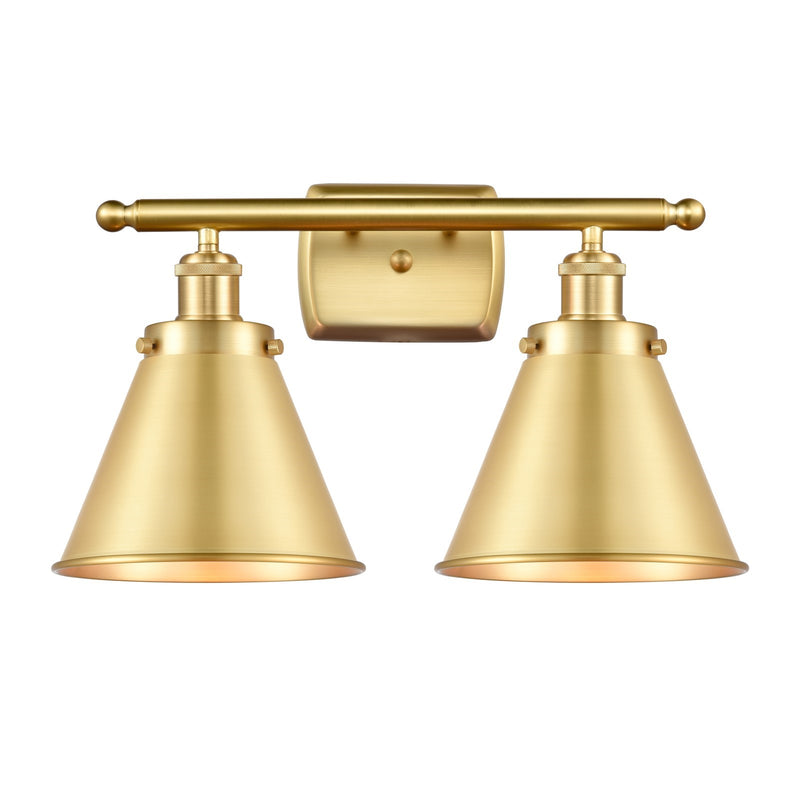 Innovations Appalachian 16in 2-Light Bath Vanity Light | Industrial Farmhouse Satin Gold Steel and Cast Brass with Satin Gold | Model 916-2W-SG-M13-SG