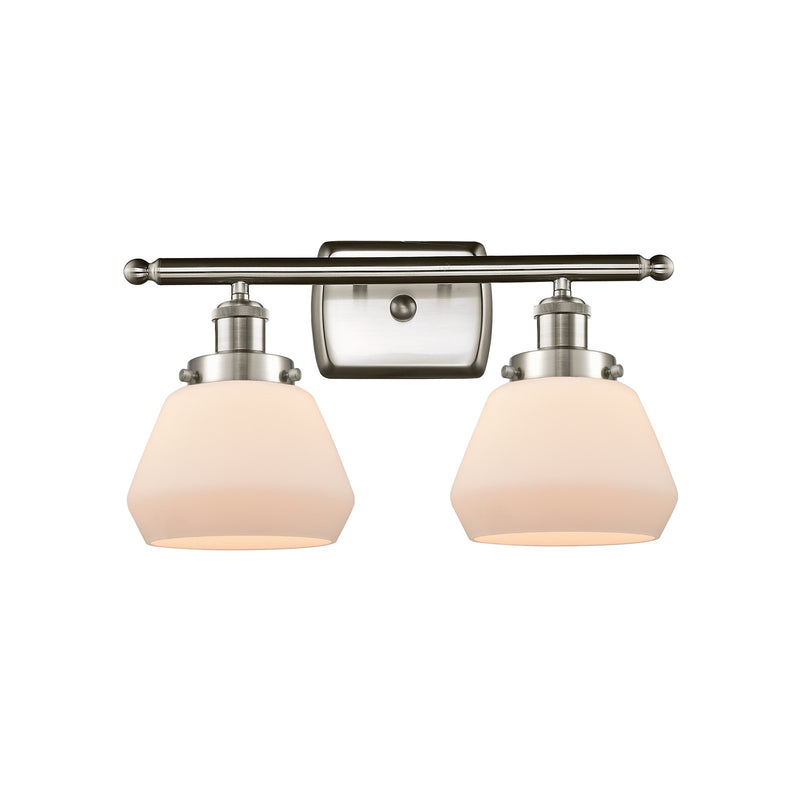 Innovations Fulton 17in 2-Light Bath Vanity Light | Modern Transitional Brushed Satin Nickel Steel and Cast Brass with Matte White | Model 916-2W-SN-G171