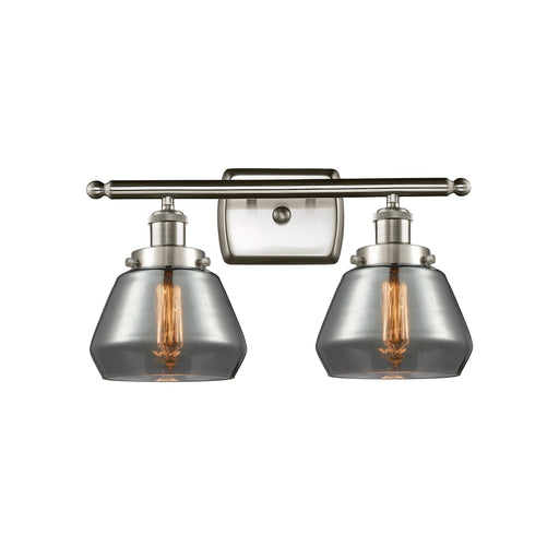 Innovations Fulton 17in 2-Light Bath Vanity | Modern Transitional Brushed Satin Nickel Steel and Light Smoke Glass Schoolhouse | Model 916-2W-SN-G173