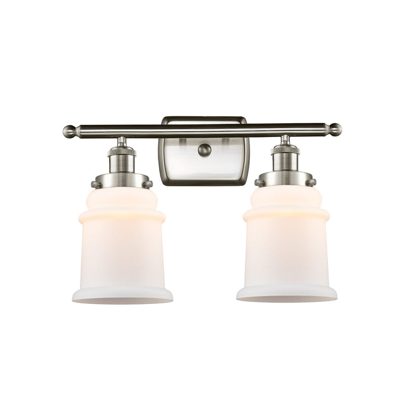 Innovations Canton 16in 2-Light Bath Vanity | Modern Transitional Brushed Satin Nickel Steel and Matte White Frosted Glass Bell | Model 916-2W-SN-G181