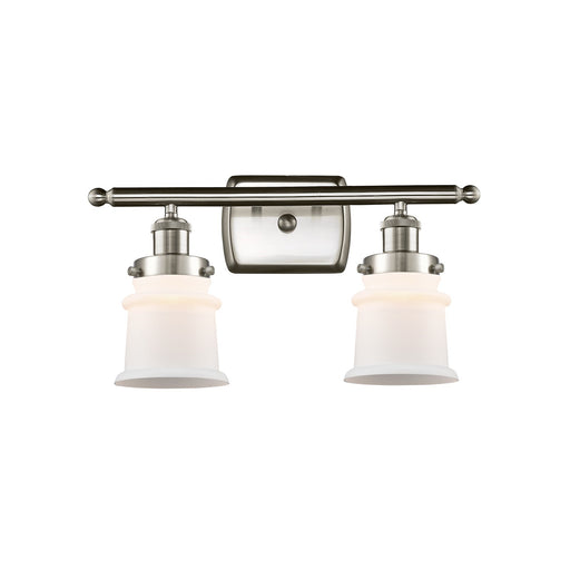Innovations Canton 15.25in 2-Light Bath Vanity | Modern Transitional Brushed Satin Nickel Steel and Matte White Frosted Glass Bell | Model 916-2W-SN-G181S