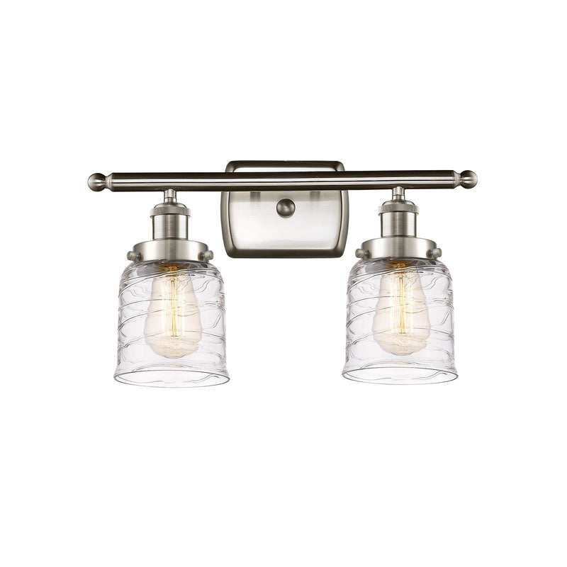 Innovations Bell 16in 2-Light Bath Vanity Light | Brushed Satin Nickel and Clear Deco Swirl Glass | Bathroom Vanity | Model 916-2W-SN-G513-LED