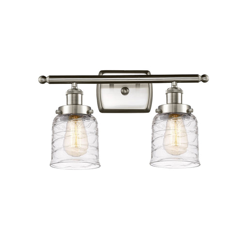 Innovations Bell 16in 2-Light Bath Vanity Light | Brushed Satin Nickel and Clear Deco Swirl Glass | Bathroom Vanity | Model 916-2W-SN-G513-LED