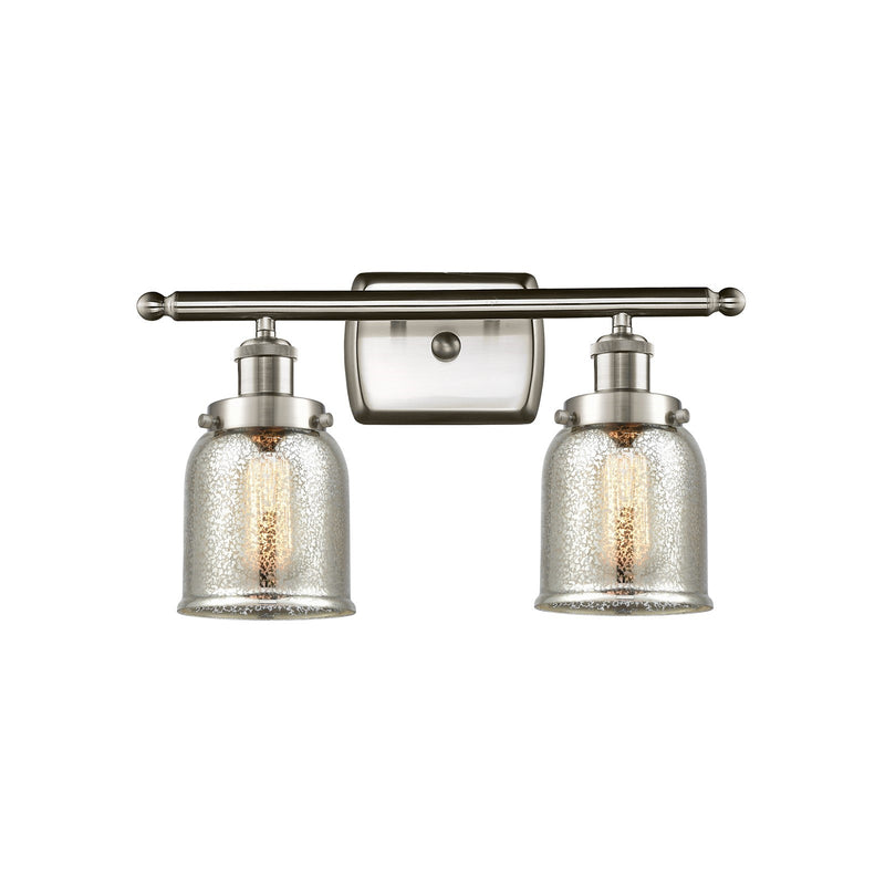 Innovations Bell 16in 2-Light Bath Vanity Light | Industrial Brushed Satin Nickel and Silver Plated Mercury Glass | Bathroom Vanity | Model 916-2W-SN-G58