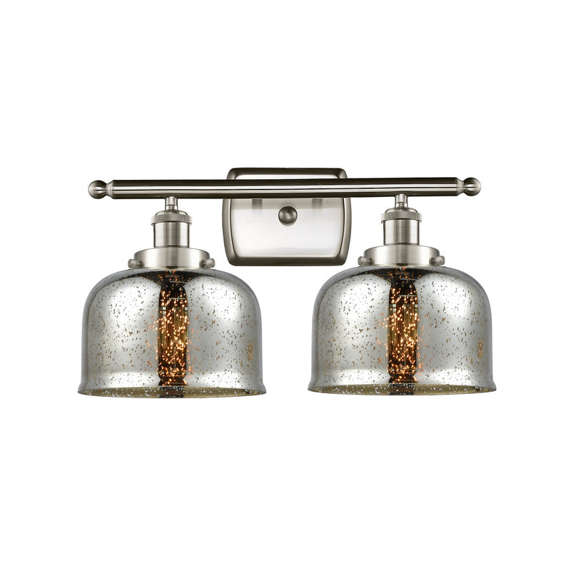 Innovations Bell 18in 2-Light Bath Vanity Light | Industrial Brushed Satin Nickel and Silver Plated Mercury Glass | Bathroom | Model 916-2W-SN-G78-LED