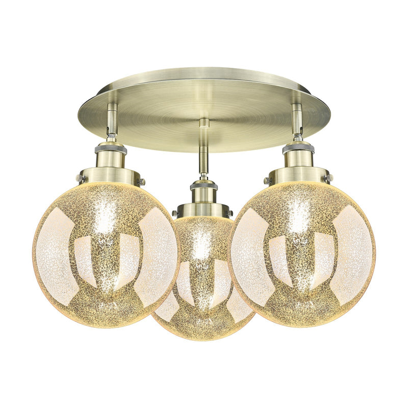 Innovations Beacon 19.75in 3-Light Semi-Flush Mount | Industrial Antique Brass and Mercury Glass | Entryway & Hallway | Model 916-3C-AB-G208-8