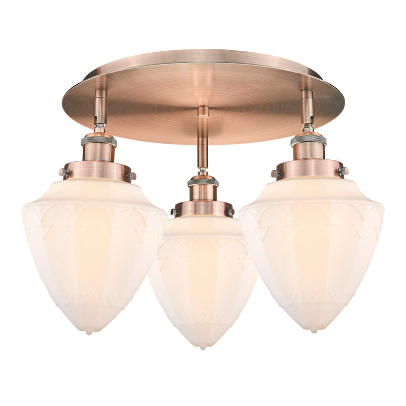 Innovations Bullet 19in 3-Light Semi-Flush Mount | Industrial Antique Copper Steel and Matte White Frosted Glass | Kitchen & | Model 916-3C-AC-G661-7