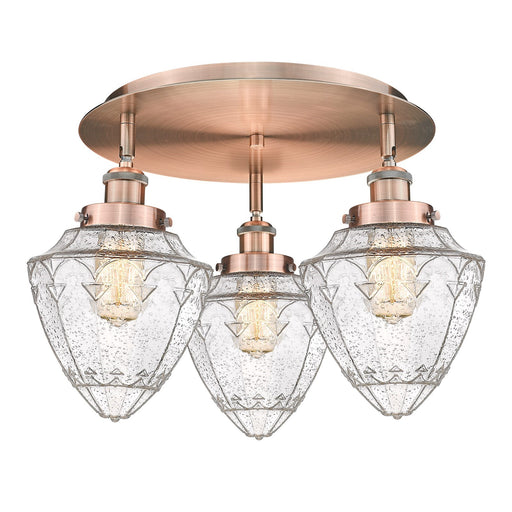 Innovations Bullet 19in 3-Light Semi-Flush Mount | Industrial Antique Copper Steel and Seedy Glass | Kitchen & Hallway | Model 916-3C-AC-G664-7