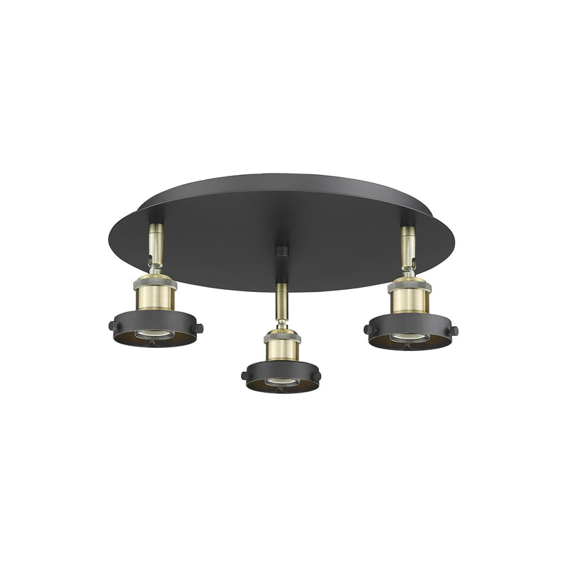 Innovations Ballston Urban 15in 3-Light Semi-Flush Mount | Industrial Black Antique Brass Steel | Kitchen & Hallway | 15 x 15 x 5 in | Model 916-3C-BAB