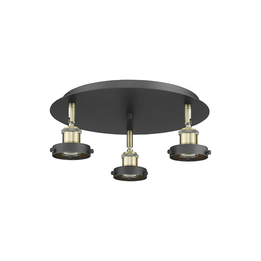 Innovations Ballston Urban 15in 3-Light Semi-Flush Mount | Industrial Black Antique Brass Steel | Kitchen & Hallway | 15 x 15 x 5 in | Model 916-3C-BAB
