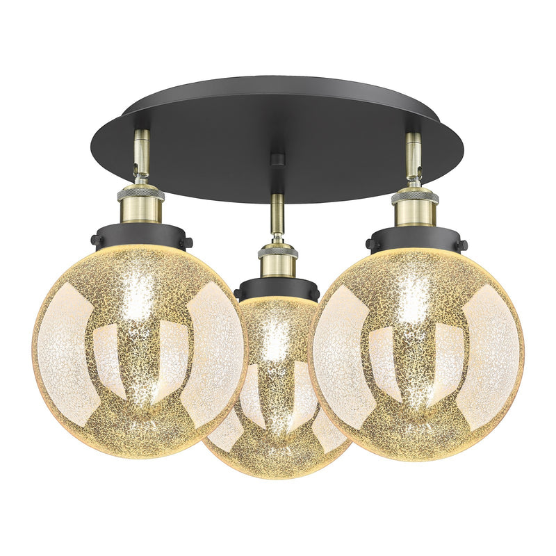 Innovations Beacon 20in 3-Light Semi-Flush Mount | Industrial Black Antique Brass and Mercury Glass | Kitchen & Dining Room | Model 916-3C-BAB-G208-8