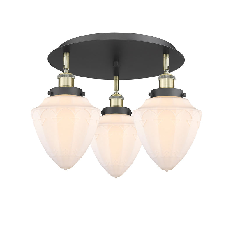 Innovations Bullet 19in 3-Light Semi-Flush Mount | Industrial Black Antique Brass and Matte White Glass | Kitchen & Dining Room | Model 916-3C-BAB-G661-7