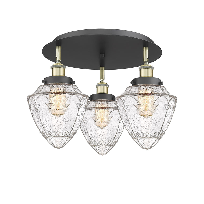 Innovations Bullet 19in 3-Light Semi-Flush Mount | Industrial Black Antique Brass and Seedy Glass | Kitchen & Dining Room | Model 916-3C-BAB-G664-7