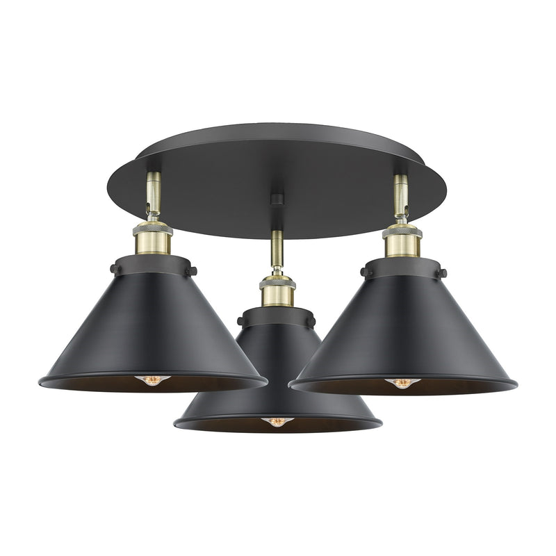 Innovations Ballston Urban 20in 3-Light Semi-Flush Mount | Industrial Black Antique Brass and Matte Black Metal Shade | Damp | Model 916-3C-BAB-M10-BK