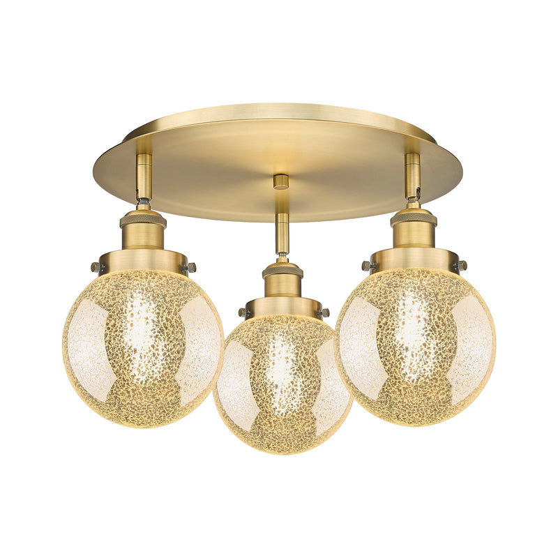 Innovations Beacon 18in 3-Light Semi-Flush Mount | Industrial Brushed Brass and Mercury Glass Shade | Damp Rated Entryway & | Model 916-3C-BB-G208-6