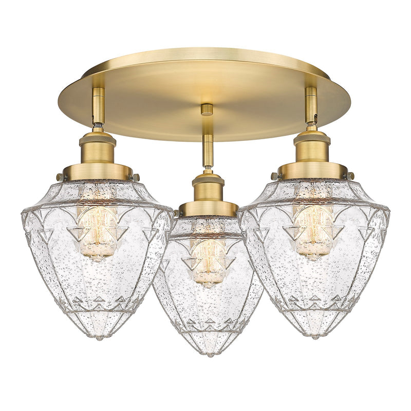 Innovations Bullet 18.75in 3-Light Semi-Flush Mount | Industrial Brushed Brass Steel and Seedy Glass | Kitchen & Hallway | Model 916-3C-BB-G664-7