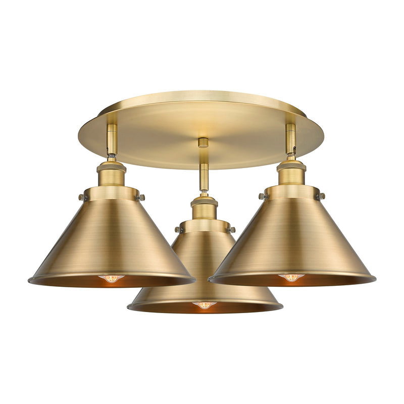 Innovations Ballston Urban 19.75in 3-Light Semi-Flush Mount | Industrial Brushed Brass Steel and Brushed Brass Metal Shade | Model 916-3C-BB-M10-BB