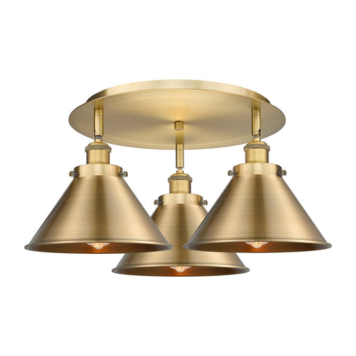 Innovations Ballston Urban 19.75in 3-Light Semi-Flush Mount | Industrial Brushed Brass Steel and Brushed Brass Metal Shade | Model 916-3C-BB-M10-BB