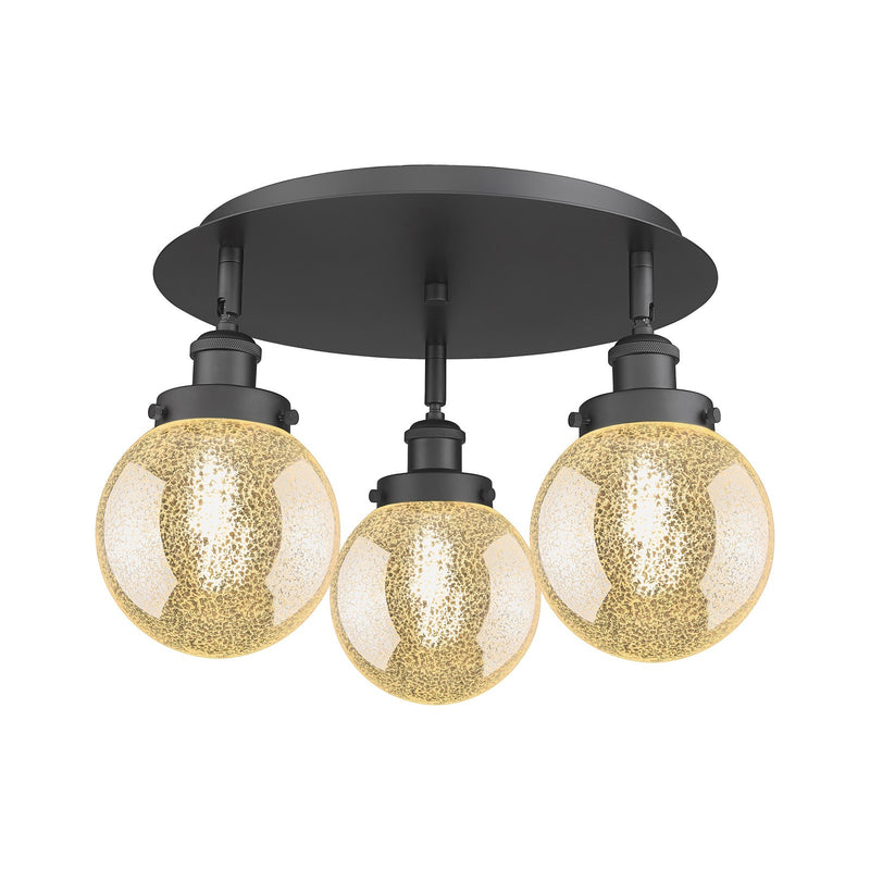 Innovations Beacon 18in 3-Light Semi-Flush Mount | Industrial Matte Black Steel and Mercury Glass | Damp-Rated Hallway & Bathroom | Model 916-3C-BK-G208-6