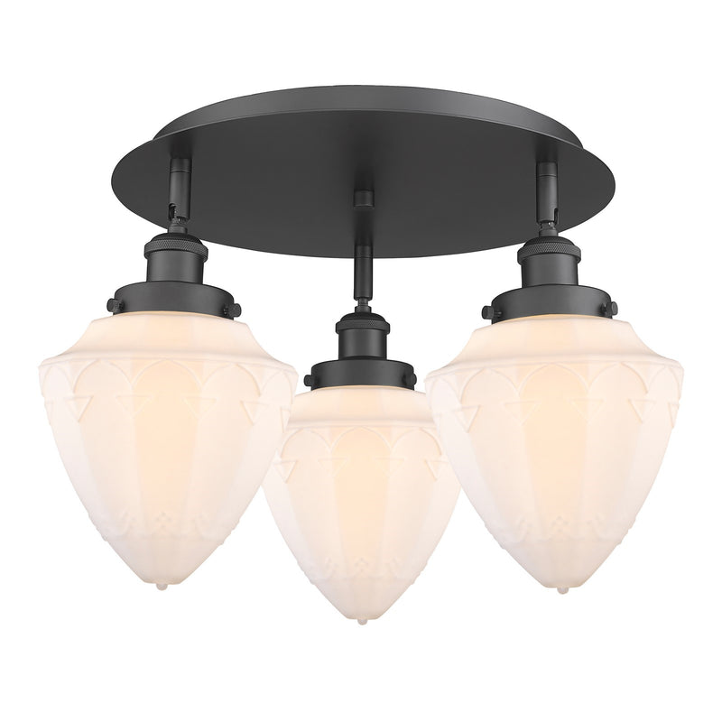 Innovations Bullet 19in 3-Light Semi-Flush Mount | Industrial Matte Black Steel and Matte White Frosted Glass | Damp-Rated | Model 916-3C-BK-G661-7