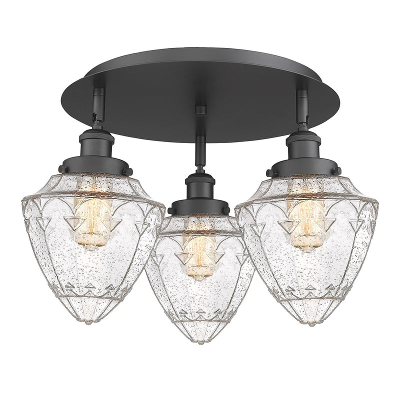 Innovations Bullet 19in 3-Light Semi-Flush Mount | Industrial Matte Black Steel and Seedy Glass | Damp-Rated Kitchen & Bathroom | Model 916-3C-BK-G664-7