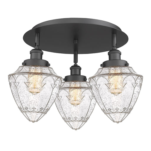 Innovations Bullet 19in 3-Light Semi-Flush Mount | Industrial Matte Black Steel and Seedy Glass | Damp-Rated Kitchen & Bathroom | Model 916-3C-BK-G664-7
